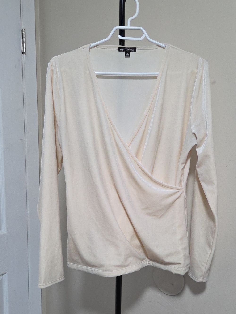 J. Crew Cream Surplice Long Sleeve Top